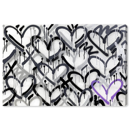 Modern Heart Art - Abstract Oil Painting in Grays with Purple Accent