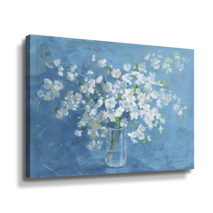 Delicate White Floral Bouquet in Glass Vase - Serene Oil Painting for Home Decor