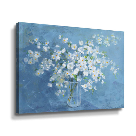 Delicate White Floral Bouquet in Glass Vase - Serene Oil Painting for Home Decor