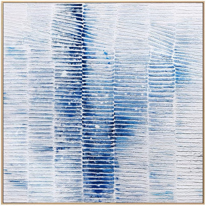 Icy Blue Abstract Oil Painting with Textured Patterns for Modern Home Decor