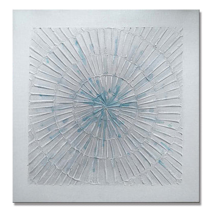 Elegant Abstract Oil Painting of Fireworks in Soft Blue and White Tones