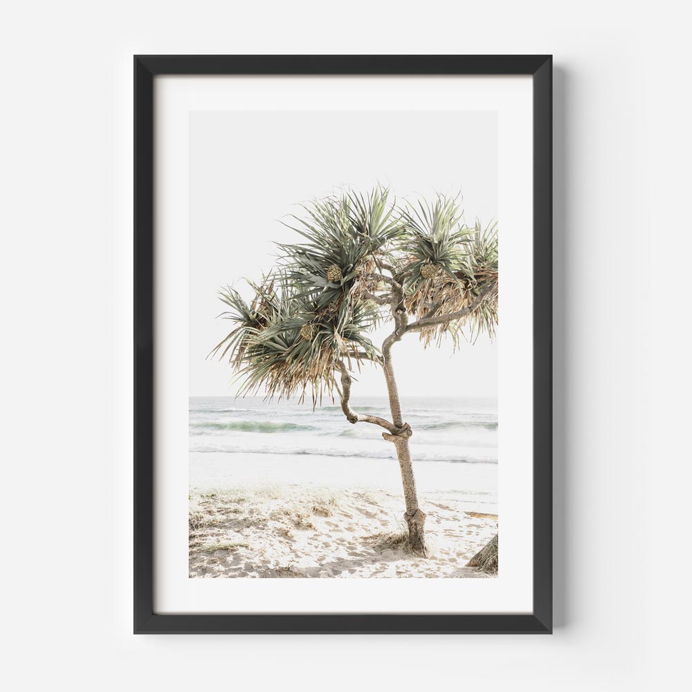 Serene Beach Landscape with Pandanus Tree – Coastal Oil Painting for Home Decor