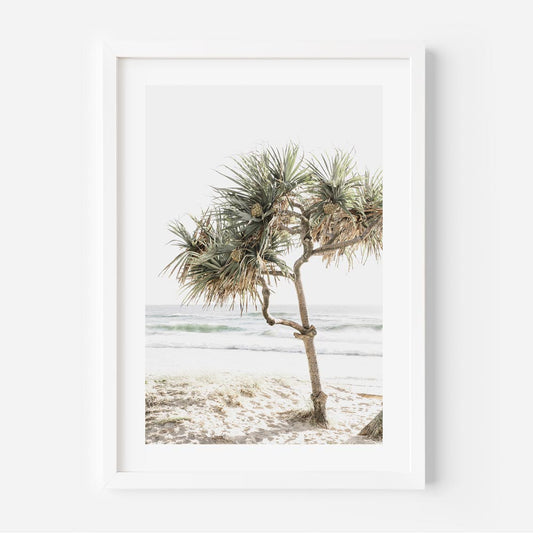 Serene Beach Landscape with Pandanus Tree – Coastal Oil Painting for Home Decor