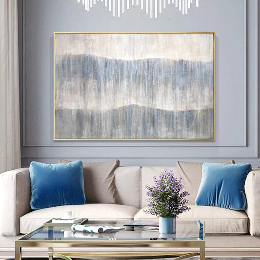 Serene Landscape Abstract Oil Painting - Tranquil Waves of Color for Home Decor