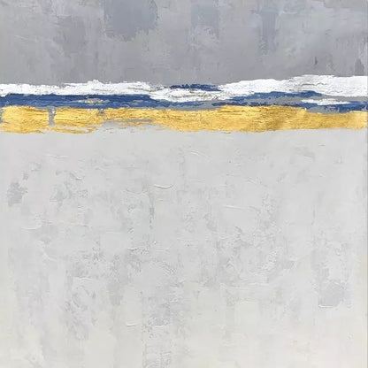 Serene Coastal Abstraction with Gold Accents for Elegant Home Decor