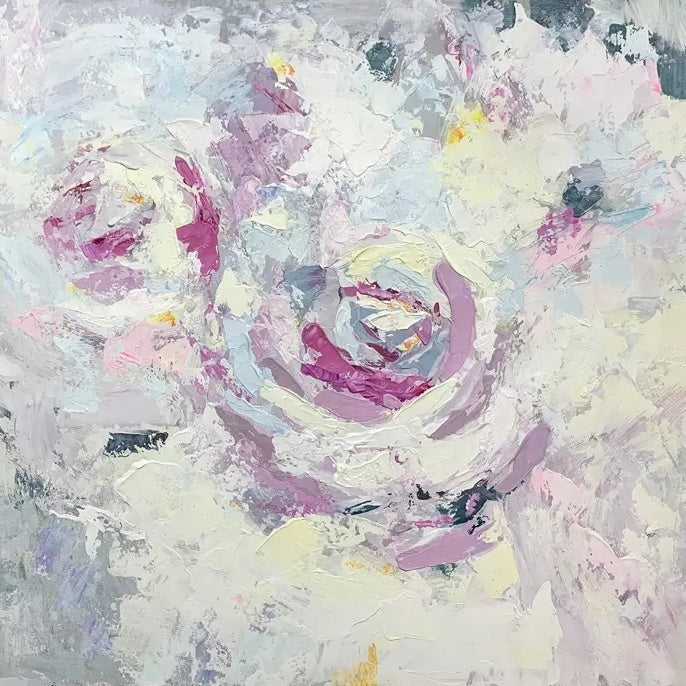 Soft Pink Roses: Abstract Floral Oil Painting for Elegant Home Decor