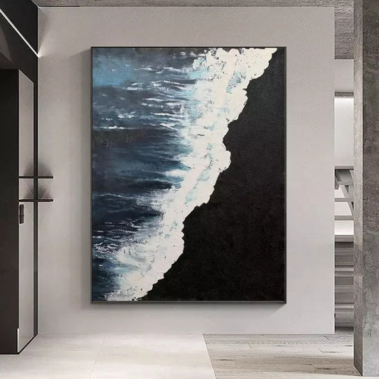 Ocean Waves at the Seaside - Abstract Oil Painting for Coastal Home Décor