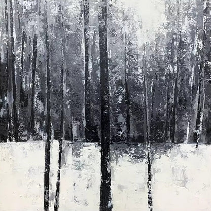 Serene Winter Landscape Oil Painting with Frosty Trees and White Snow