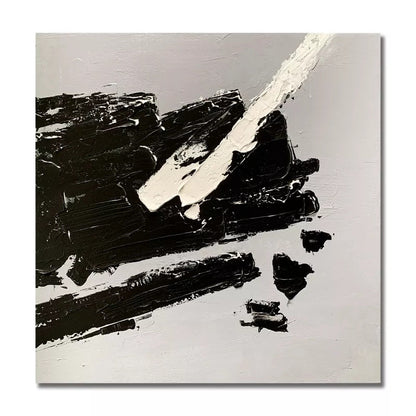 Modern Abstract Oil Painting in Black and White - Striking Minimalist Art