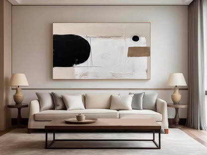 Elegant Minimalist Abstract Oil Painting in Black and White for Modern Decor