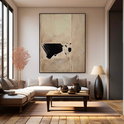 Contemporary Minimalist Black and White Abstract Oil Painting for Modern Decor