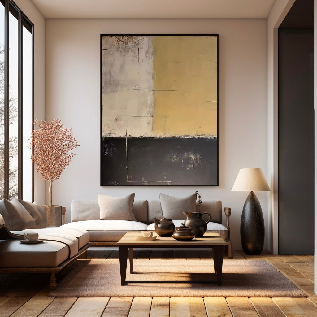 Elegant Minimalist Abstract Oil Painting in Earthy Tones for Modern Decor
