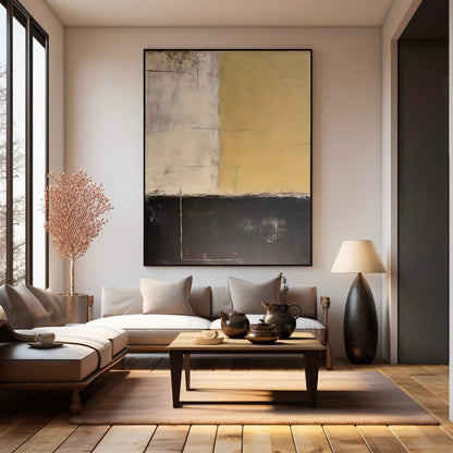 Elegant Minimalist Abstract Oil Painting in Earthy Tones for Modern Decor