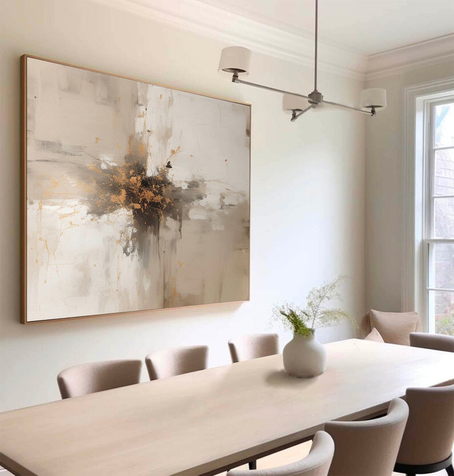 Elegant Minimalist Abstract Oil Painting with Gold Accents for Modern Decor