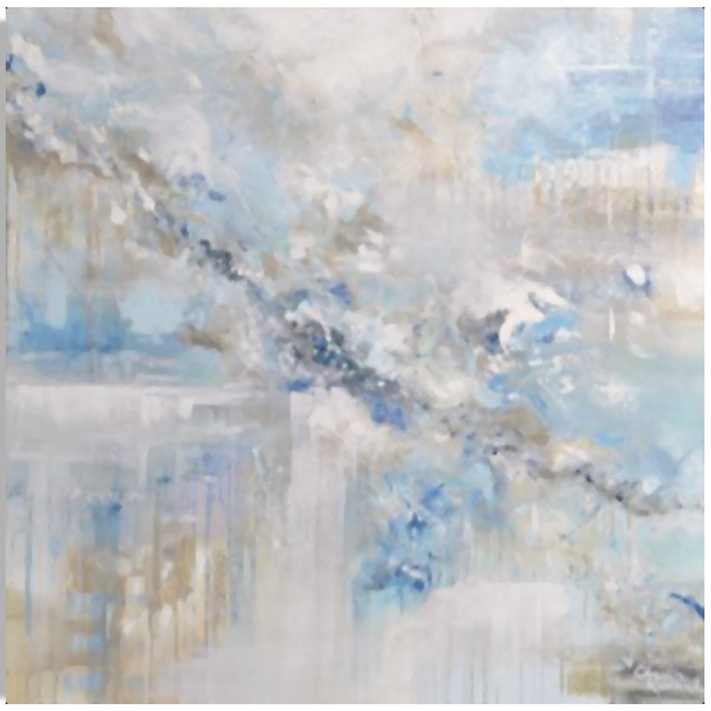 Celestial Abstract Oil Painting in Soothing Blue and White Hues for Elegant Home Decor