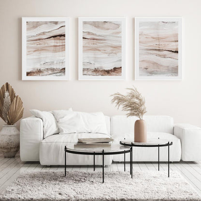 Serene Abstract Oil Painting Triptych - Earthy Tones for Modern Décor