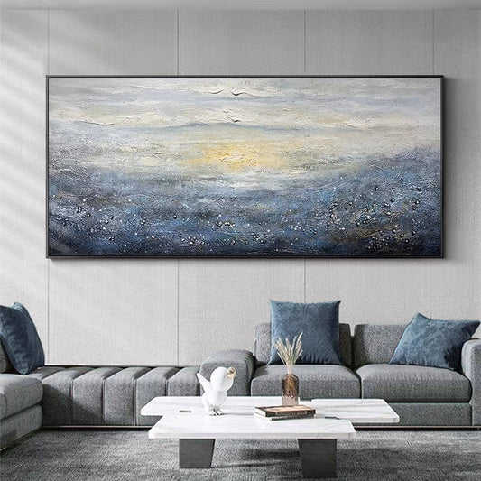 Serene Blue Horizon: Captivating Oil Painting of a Sky View