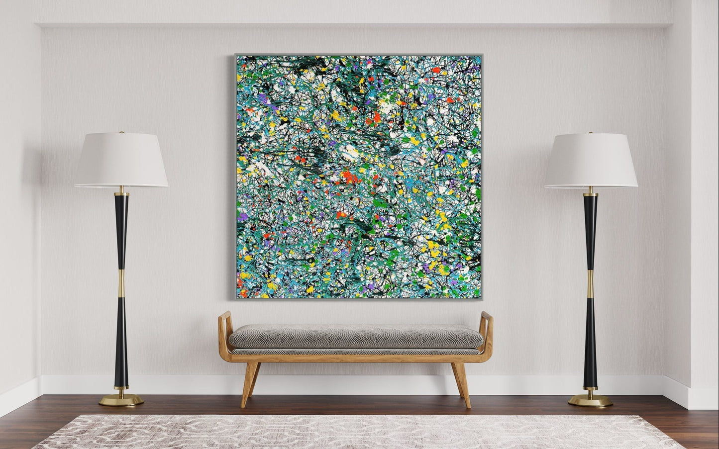 Vibrant Abstract Oil Painting with Colorful Swirls and Dynamic Texture