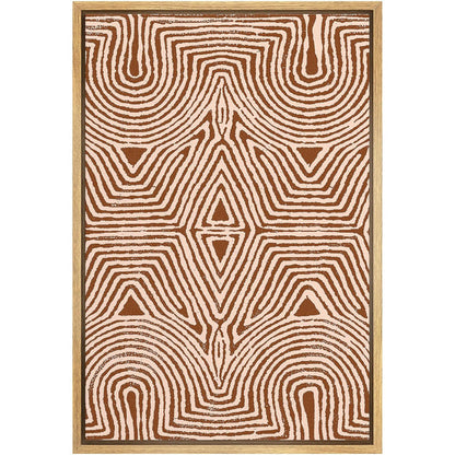 Modern Tribal Geometric Line Art - Symmetrical Minimalist Oil Painting in Warm Tones