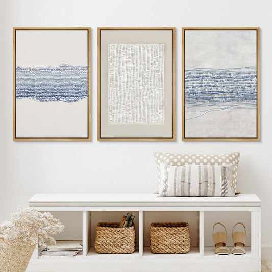 Modern Blue Abstract Geometric Triptych Canvas Art for Contemporary Home Decor