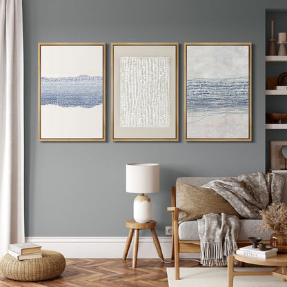 Modern Blue Abstract Geometric Triptych Canvas Art for Contemporary Home Decor