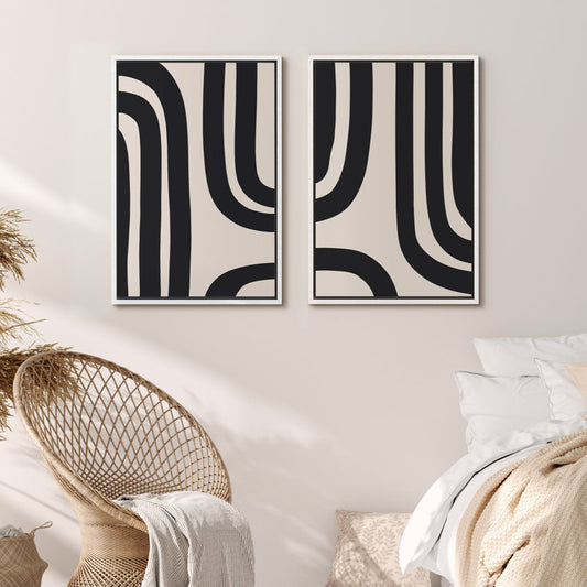 Mid-Century Modern Black Abstract Spiral Art - Framed Canvas Wall Decor