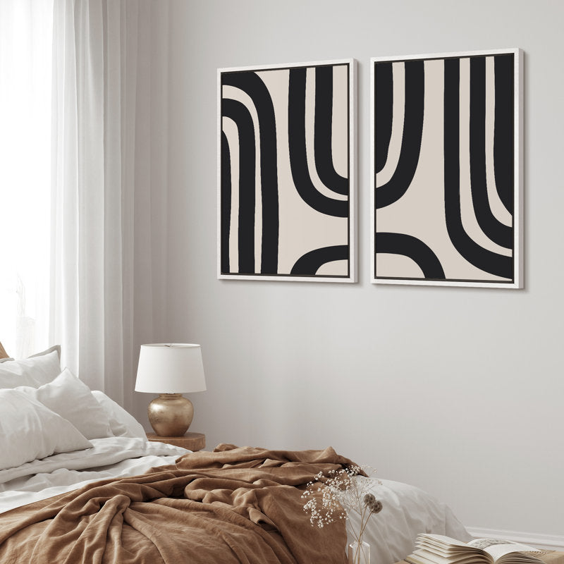 Mid-Century Modern Black Abstract Spiral Art - Framed Canvas Wall Decor