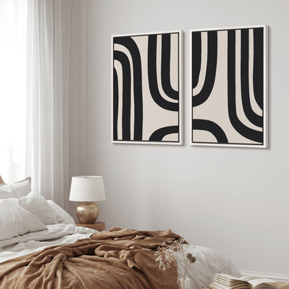 Mid-Century Modern Black Abstract Spiral Art - Framed Canvas Wall Decor