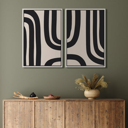 Mid-Century Modern Black Abstract Spiral Art - Framed Canvas Wall Decor