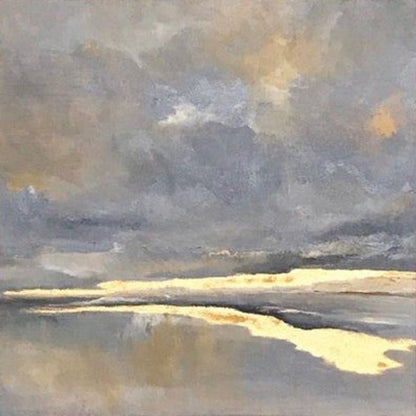 Serene Coastal Landscape Oil Painting with Soft Earthy Tones