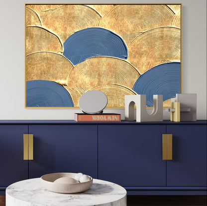 Elegant Blue and Gold Abstract Oil Painting for Contemporary Home Decor