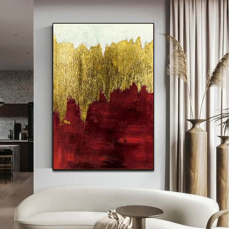 Abstract Oil Painting in Gold and Red - Elegant Wall Art for Modern Decor