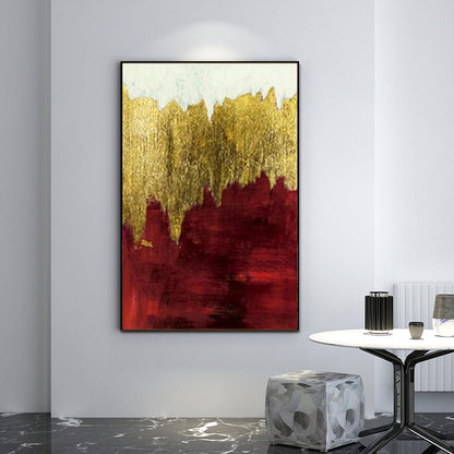 Abstract Oil Painting in Gold and Red - Elegant Wall Art for Modern Decor