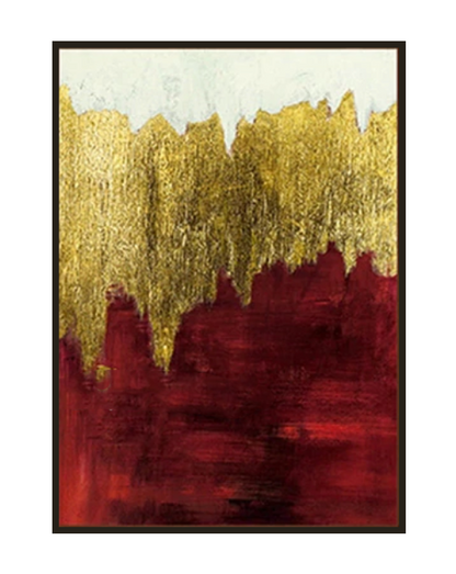 Abstract Oil Painting in Gold and Red - Elegant Wall Art for Modern Decor