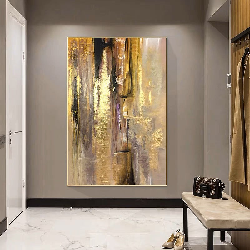 Radiant Golden Abstract Oil Painting for Modern Home Decor