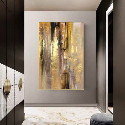 Radiant Golden Abstract Oil Painting for Modern Home Decor