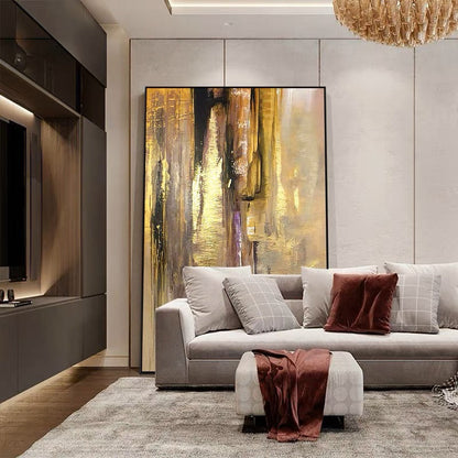 Radiant Golden Abstract Oil Painting for Modern Home Decor