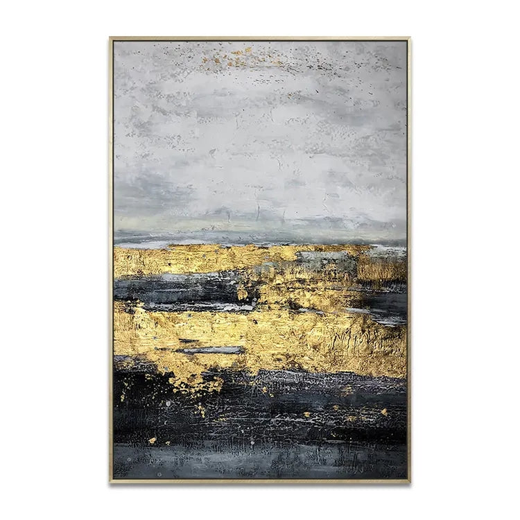 Abstract Landscape in Gold and Black Oil Painting for Elegant Home Decor