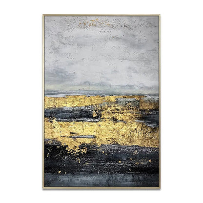 Abstract Landscape in Gold and Black Oil Painting for Elegant Home Decor