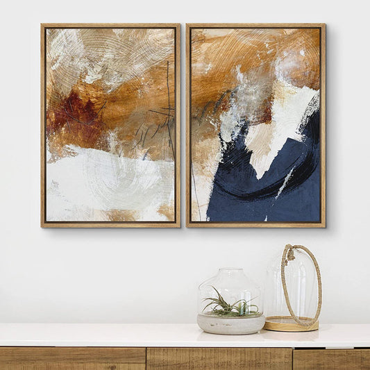 Blue and Brown Abstract Oil Painting Set - Grunge Graffiti Art for Modern Decor