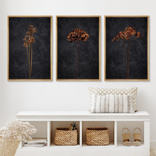 Minimalist Floral Oil Painting Set - Grunge Botanical Wall Art for Modern Decor