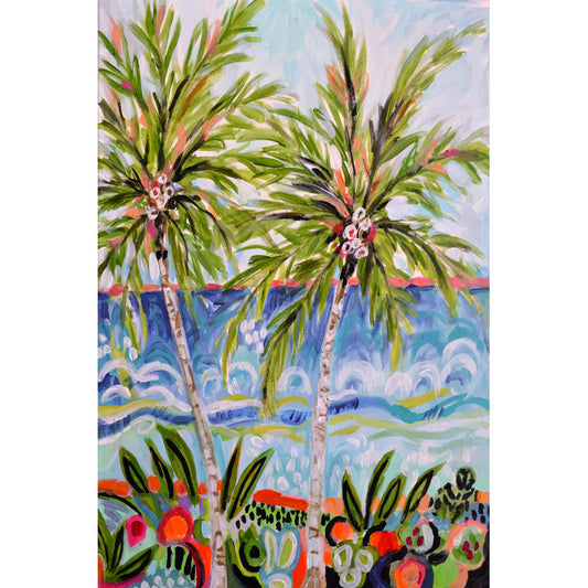 Tropical Vibes: Lush Palm Trees and Ocean Bliss Oil Painting