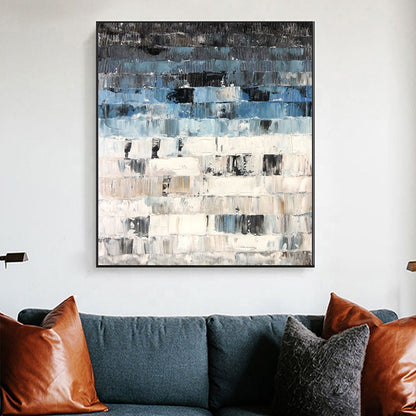 Abstract Oil Painting of Blue Tones and Textured Layers for Modern Home Decor