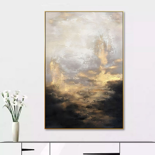 Golden Horizon: Abstract Oil Painting for Elegant Home Decor