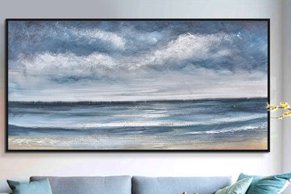 Serene Ocean View: Captivating Oil Painting of Coastal Calm Before the Storm