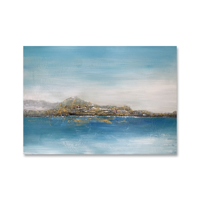 Tranquil Coastal View: Serene Oil Painting of Landscapes and Blue Waters