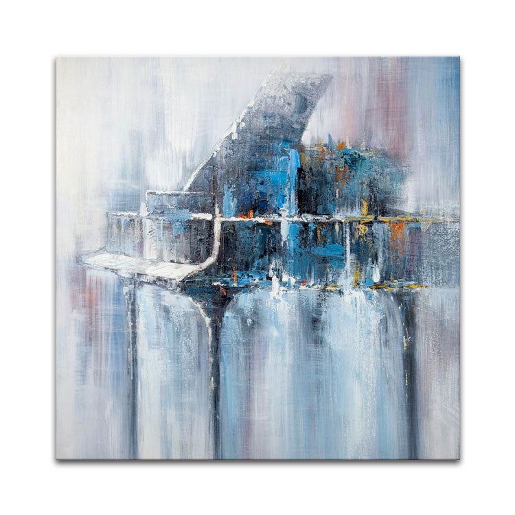 Abstract Blue Oil Painting with Bold Brushstrokes and Textured Layers