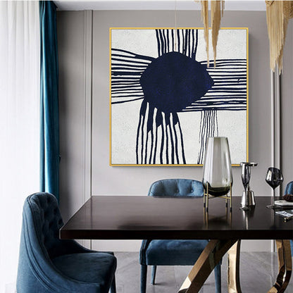 Abstract Navy and White Oil Painting for Modern Home Decor