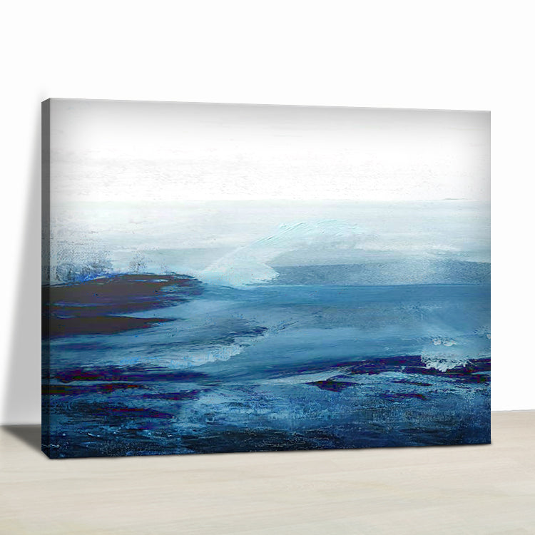 Tranquil Ocean Blues: Abstract Oil Painting for Modern Home Decor