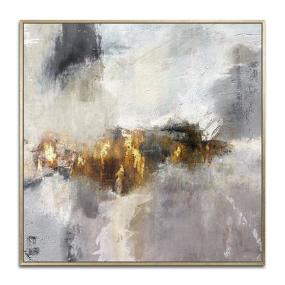 Abstract Oil Painting of Dreamy Landscapes in Soft Gray and Gold Tones